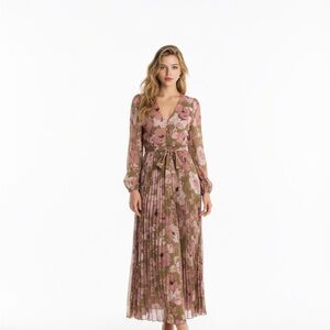 MELLODAY Pink and Green Floral Long Sleeve Dress
